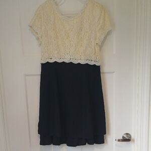 Elegant Lace Overlay Dress - Cream and Black